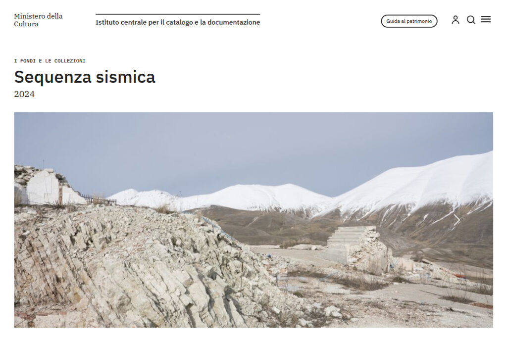 Home page della campagna "Sequenza Sismica" realizzata da PIC nell'area del Sisma 2016 su commissione del l'ICCD